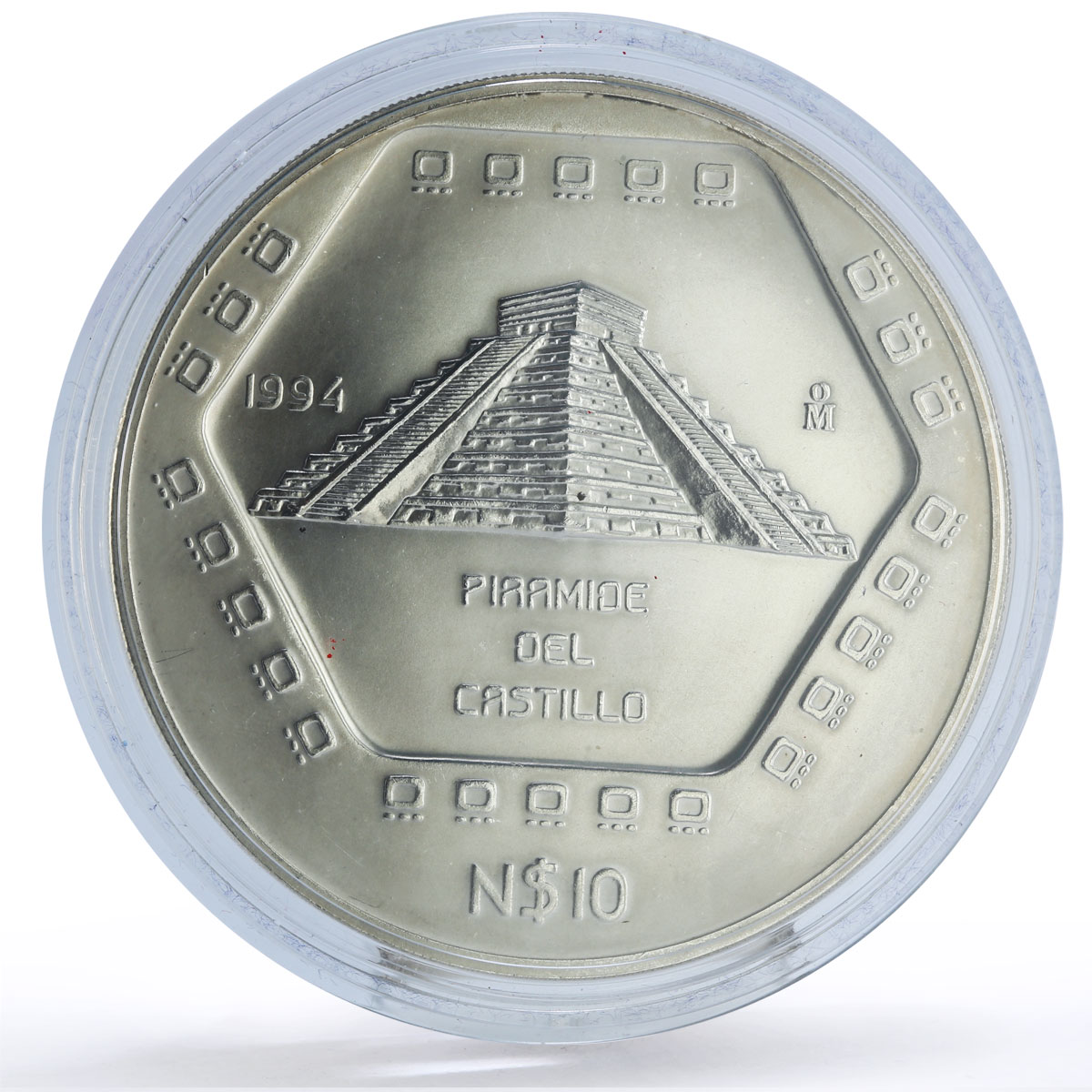 Mexico 10 pesos Precolombina Piramide Castillo Pyramid 5 oz silver coin 1994