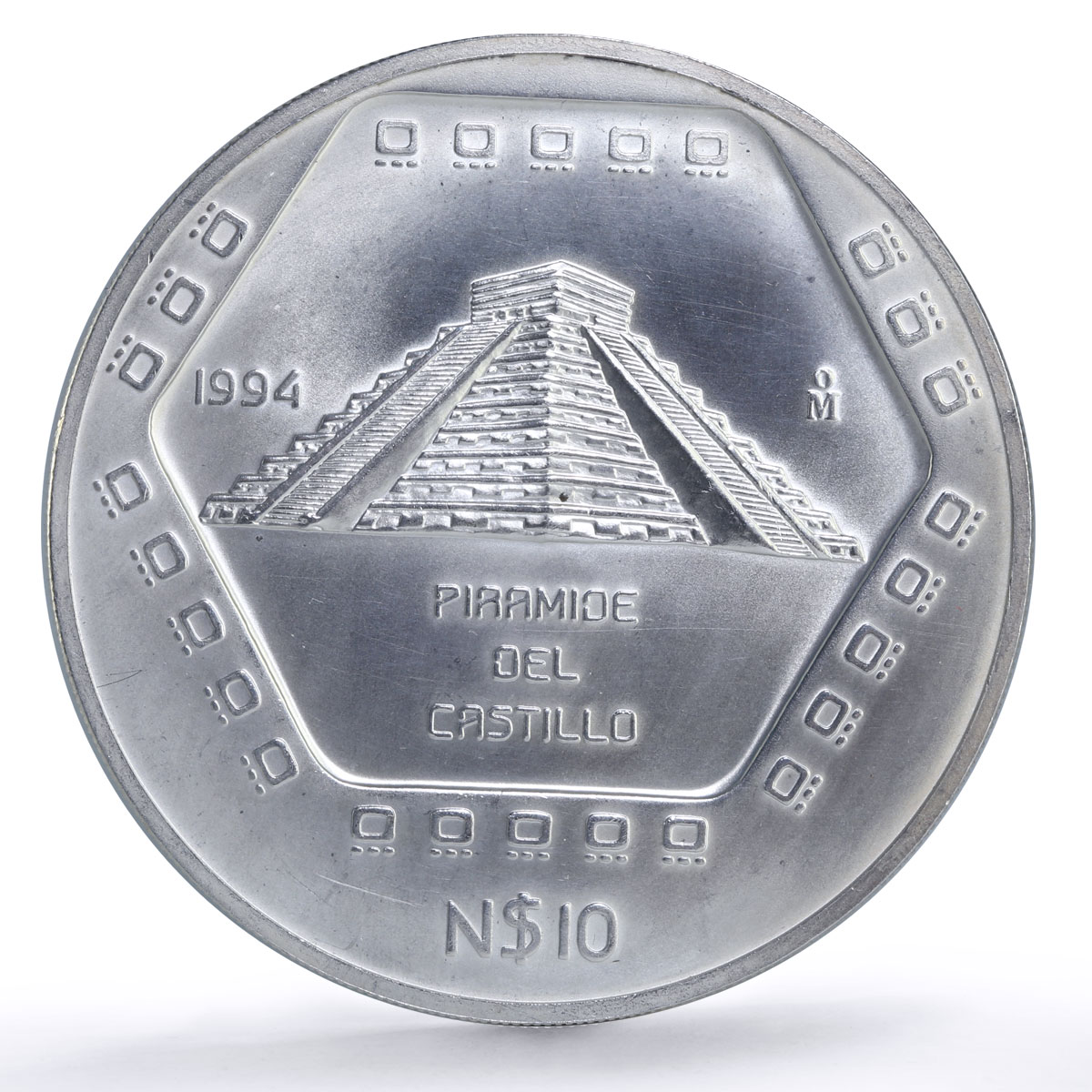 Mexico 10 pesos Precolombina Piramide Castillo Pyramid 5 oz silver coin 1994