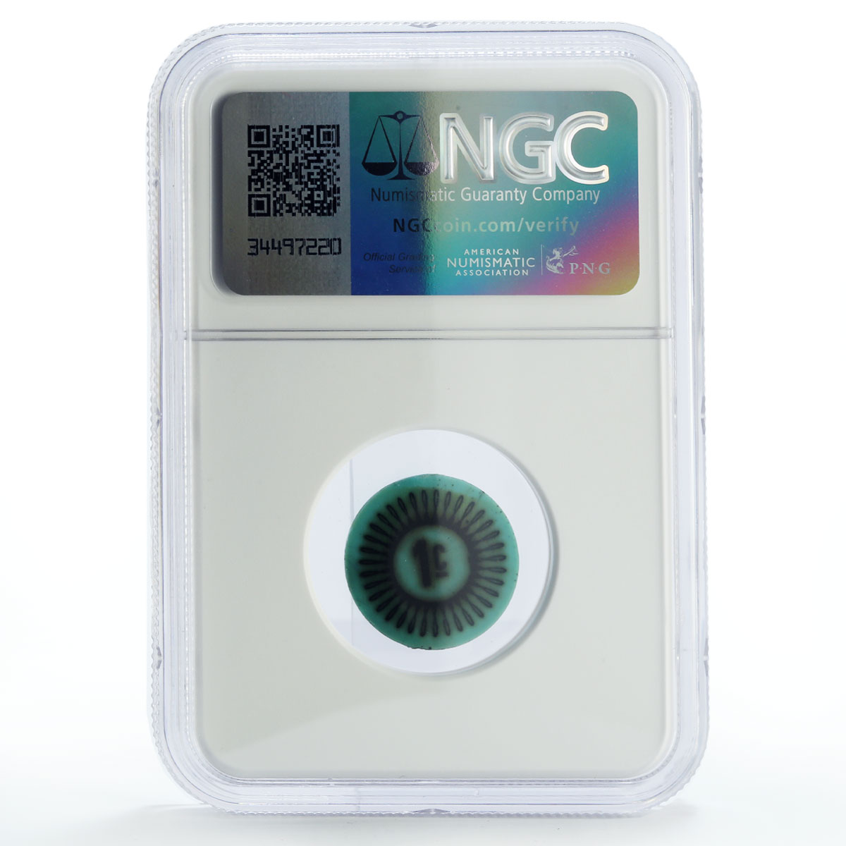 Keeling Cocos Is. 1 cent Palm Tree Sea Beach KM-Tn8 Aqua Blue MS64 NGC coin 1968