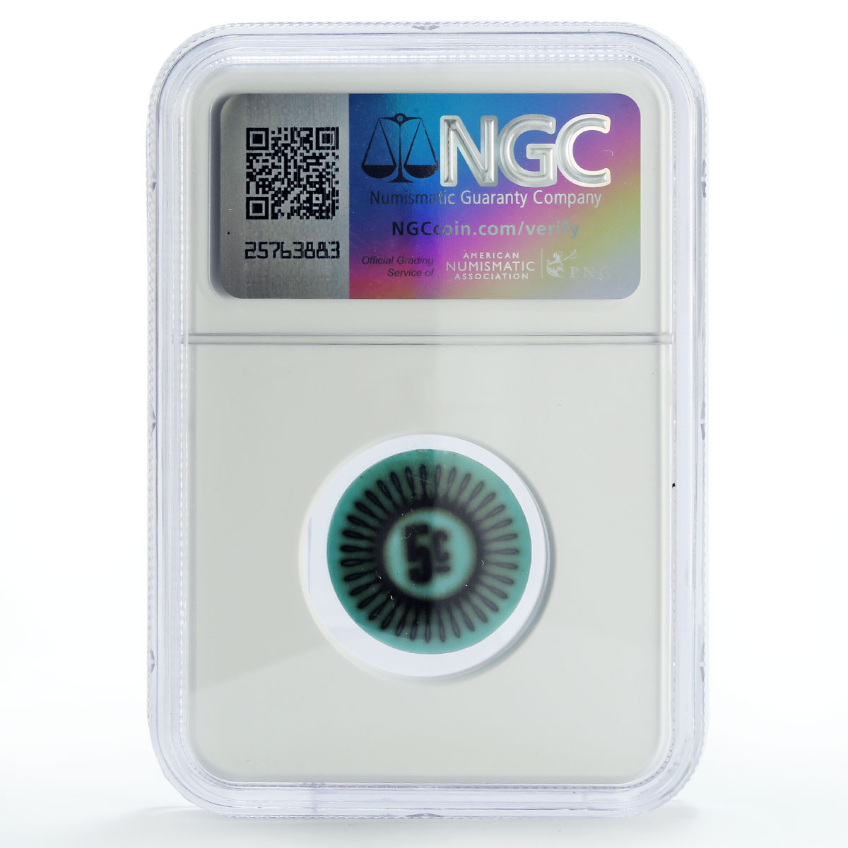 Keeling Cocos 5 cents Palm Tree Sea Beach KM-Tn9 Aqua Blue MS66 NGC coin 1968