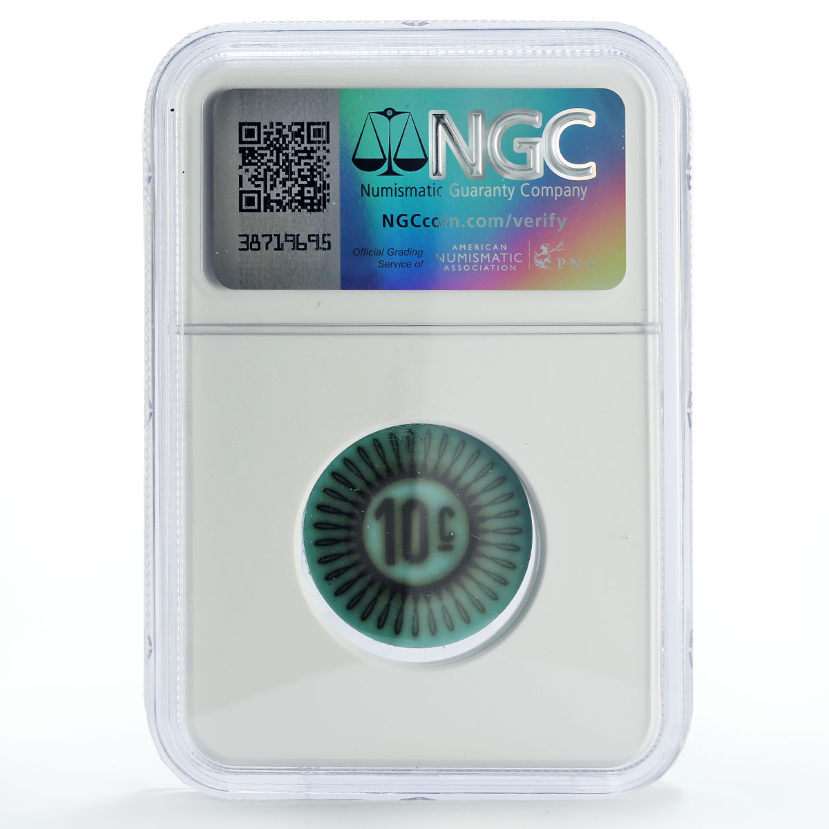Keeling Cocos 10 cents Palm Tree Sea Beach KM-Tn10 Aqua Blue MS65 NGC coin 1968
