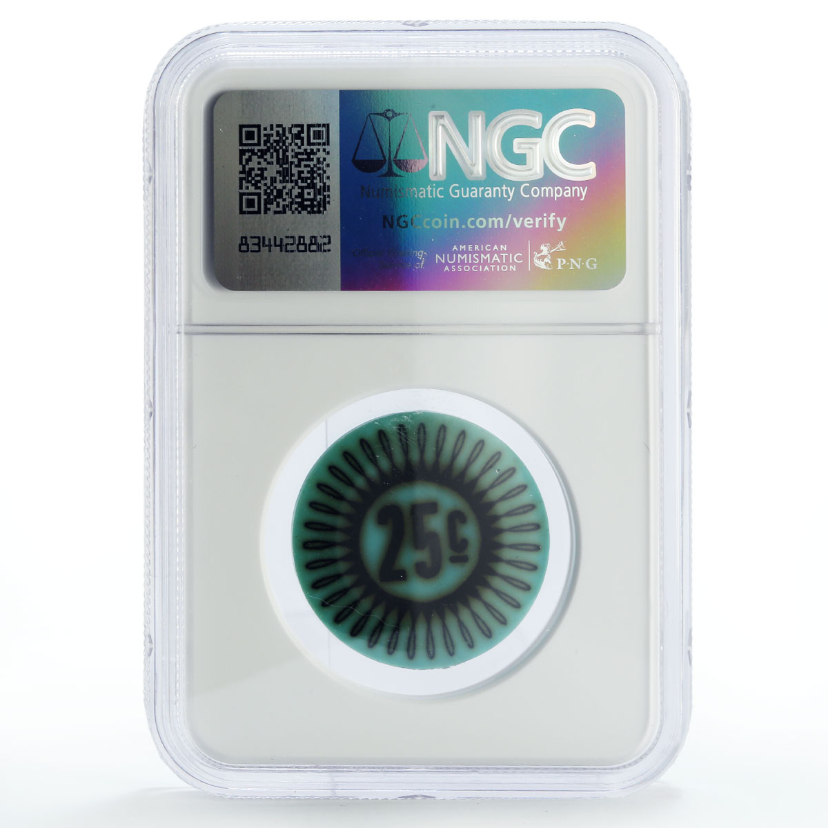 Keeling Cocos 25 cents Palm Tree Sea Beach KM-Tn11 Aqua Blue MS64 NGC coin 1968