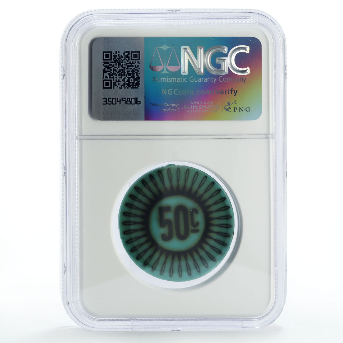 Keeling Cocos 50 cents Palm Tree Sea Beach KM-Tn12 Aqua Blue MS64 NGC coin 1968