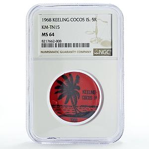 Keeling Cocos Is. 5 rupees Palm Tree Sea Beach KM-Tn15 Red MS64 NGC coin 1968