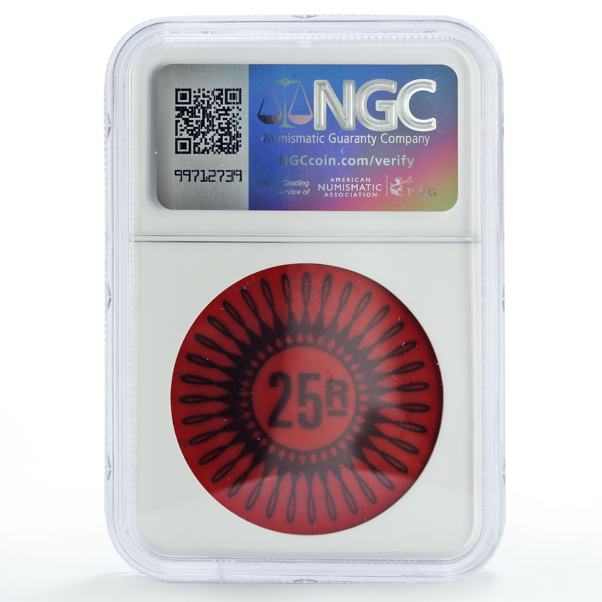 Keeling Cocos Is. 25 rupees Palm Tree Sea Beach KM-Tn17 Red MS65 NGC coin 1968
