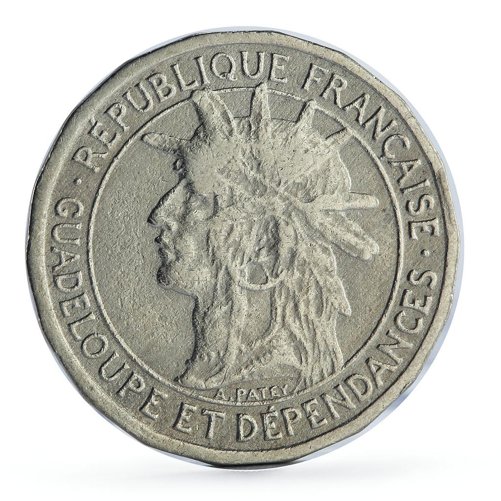France Guadeloupe 50 centimes Colonial Coinage Arawak Man KM-40 CuNi coin 1903