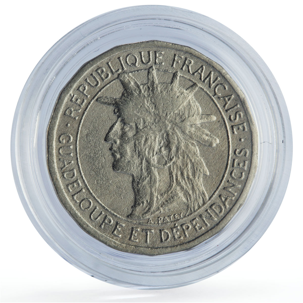France Guadeloupe 50 centimes Colonial Coinage Arawak Man KM-40 CuNi coin 1903