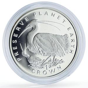 Isle of Man 1 crown Preserve Planet Earth Egret Bird Fauna silver coin 1995