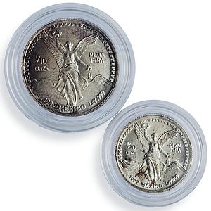 Mexico 1/10 1/20 onza Set Libertad Angel of Independence silver coins 1992