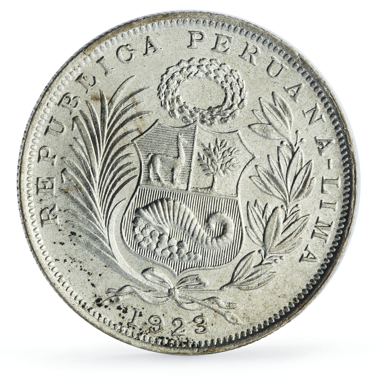Peru 1/2 sol Republic Regular Coinage Seated Liberty KM-216 silver coin 1923