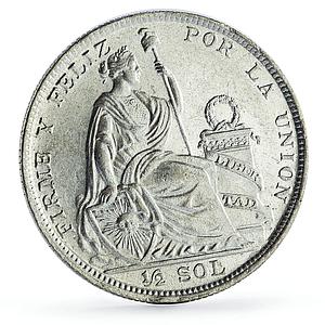 Peru 1/2 sol Republic Regular Coinage Seated Liberty KM-216 silver coin 1928