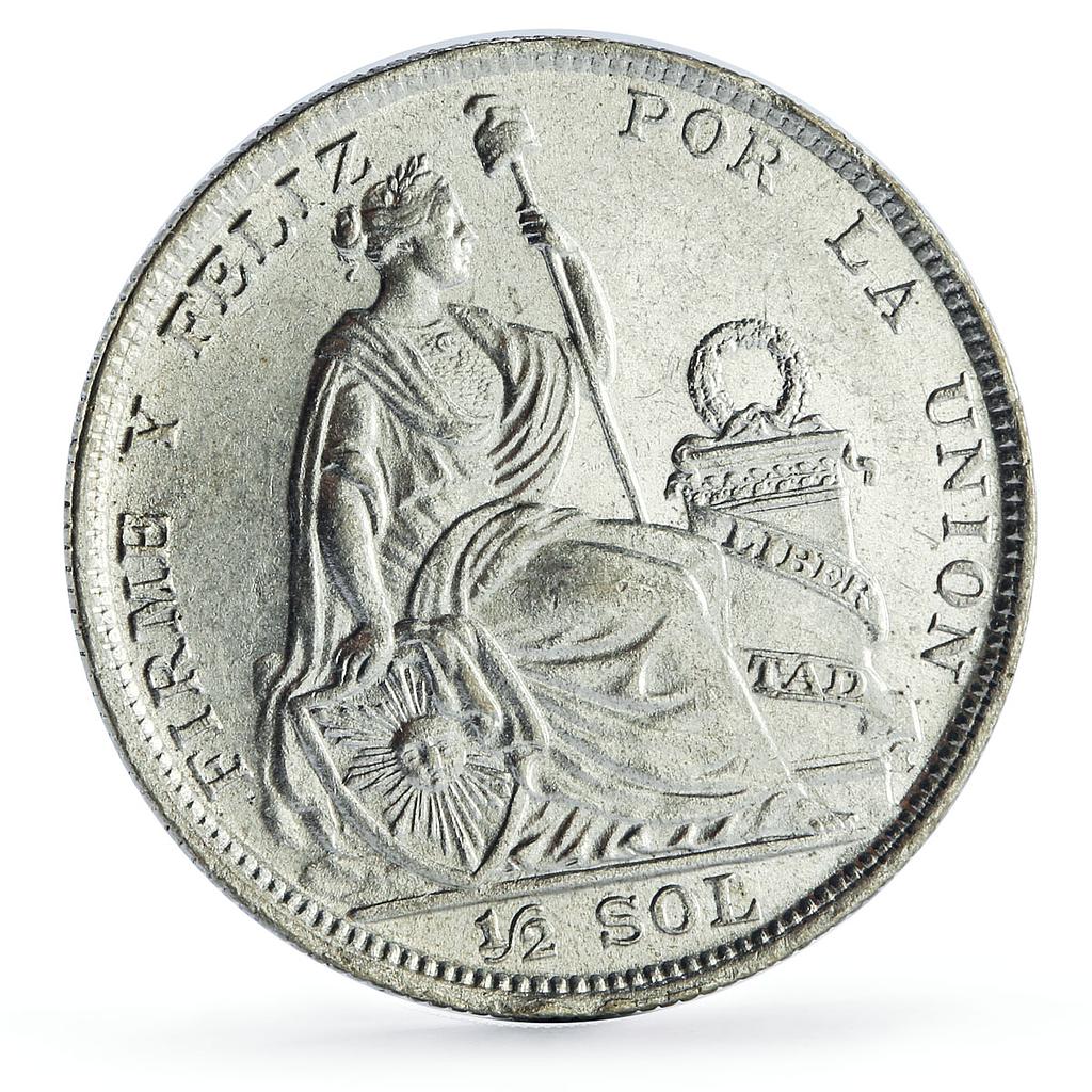 Peru 1/2 sol Republic Regular Coinage Seated Liberty KM-216 silver coin 1928