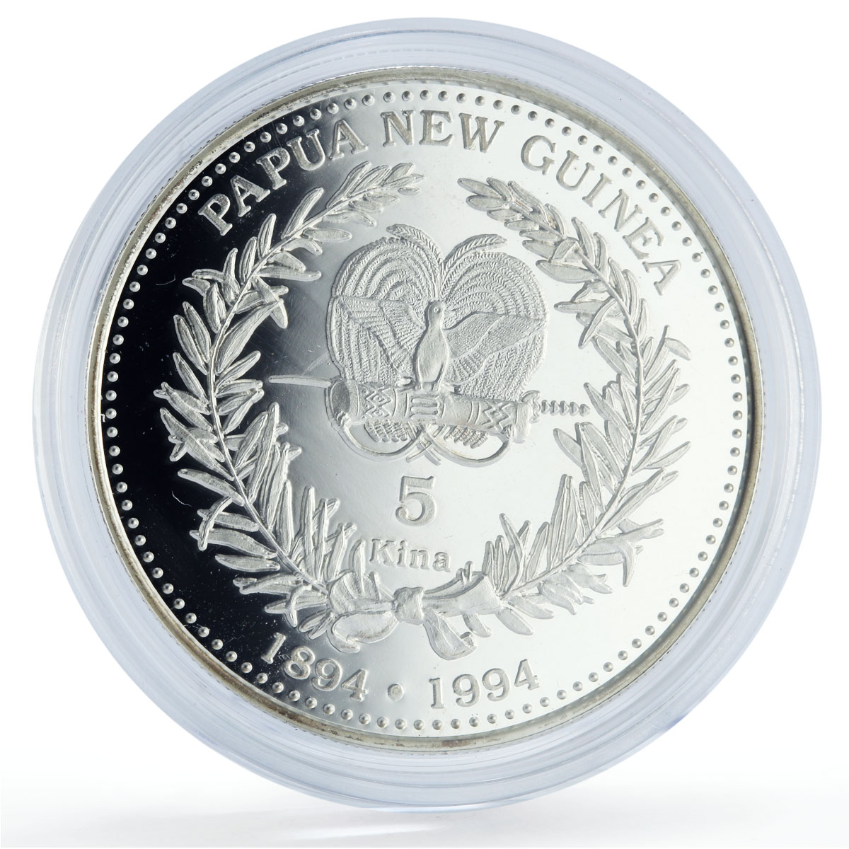 Papua New Guinea 5 kina Coinage 100 Years Paradise Bird proof silver coin 1994