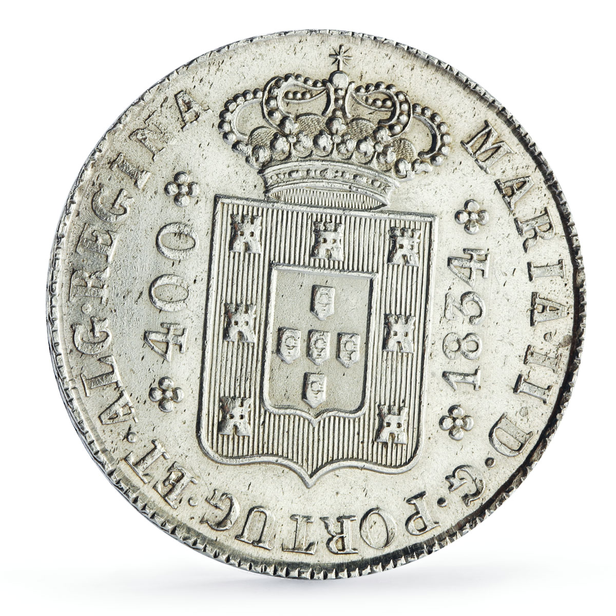 Portugal 400 reis Queen Maria II Coinage Cruzado KM-403.2 silver coin 1834