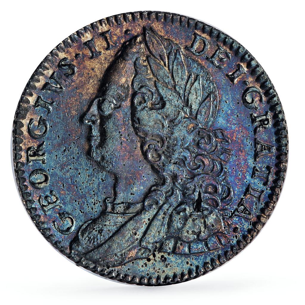Great Britain 6 pence King George II Coinage Old Bust KM-582 silver coin 1757