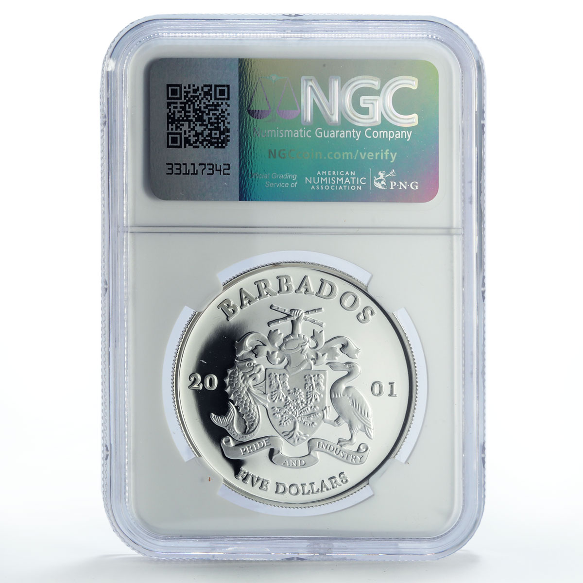 Barbados 5 dollars UNICEF Save the Children Child Year PF69 NGC silver coin 2001