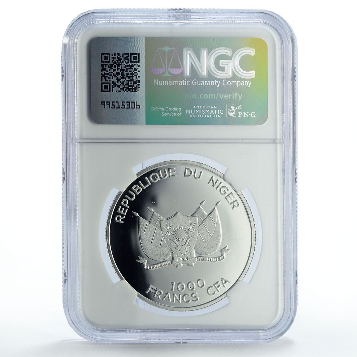 Niger 1000 francs Painter Alphonse Mucha The Flirt Art PF70 NGC silver coin 2012
