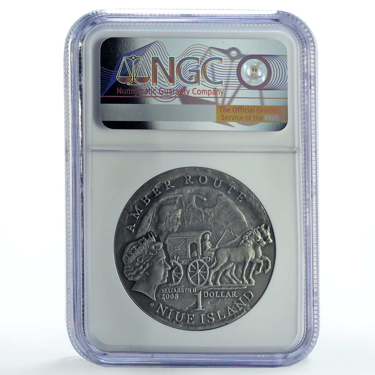 Niue 1 dollar Amber Routes Roads Kaliningrad Castle MS70 NGC silver coin 2008