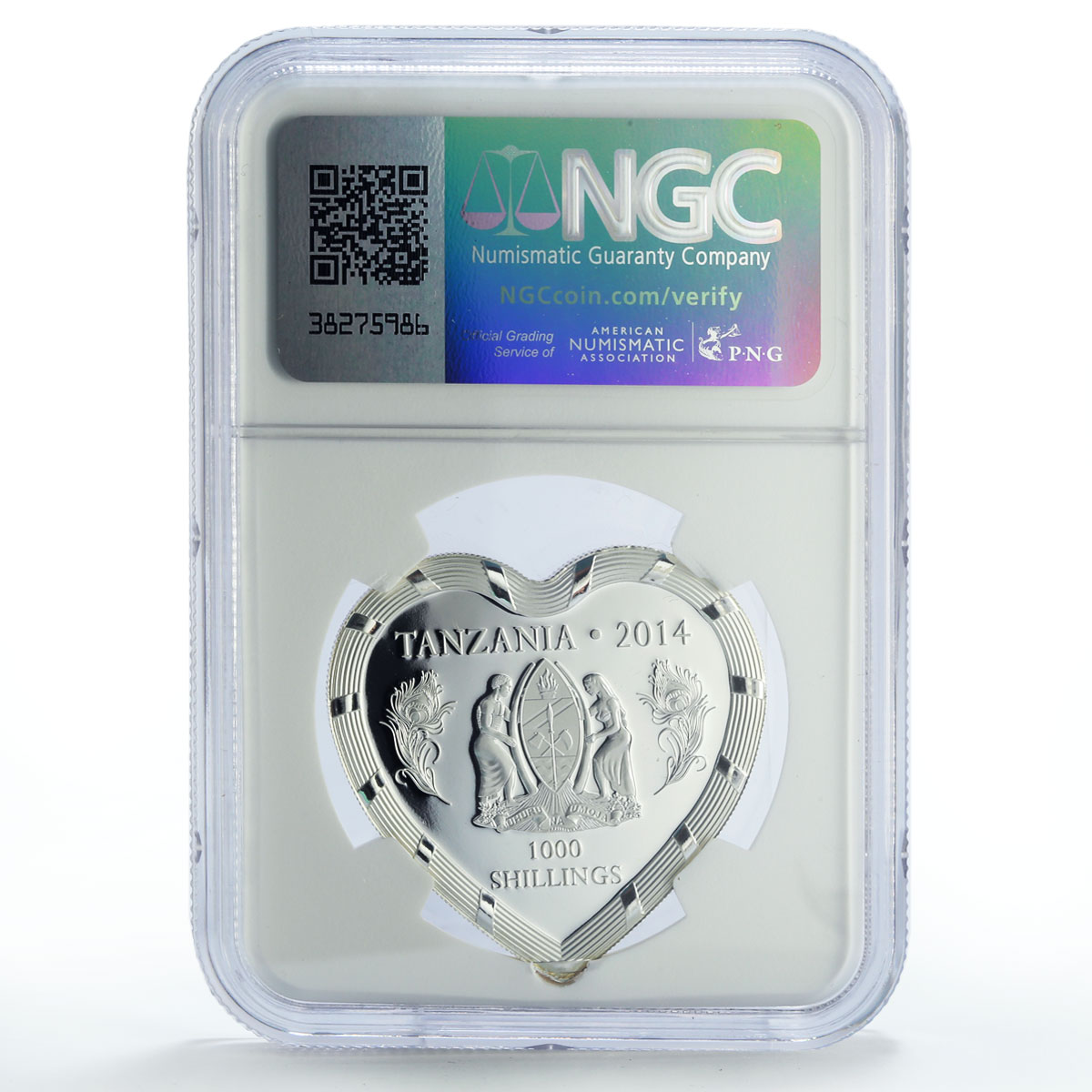 Tanzania 1000 shillings Precious Love Peacock Bird PF69 NGC silver coin 2014