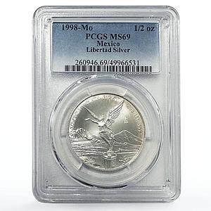 Mexico 1/2 onza Libertad Angel of Independence MS69 PCGS silver coin 1998