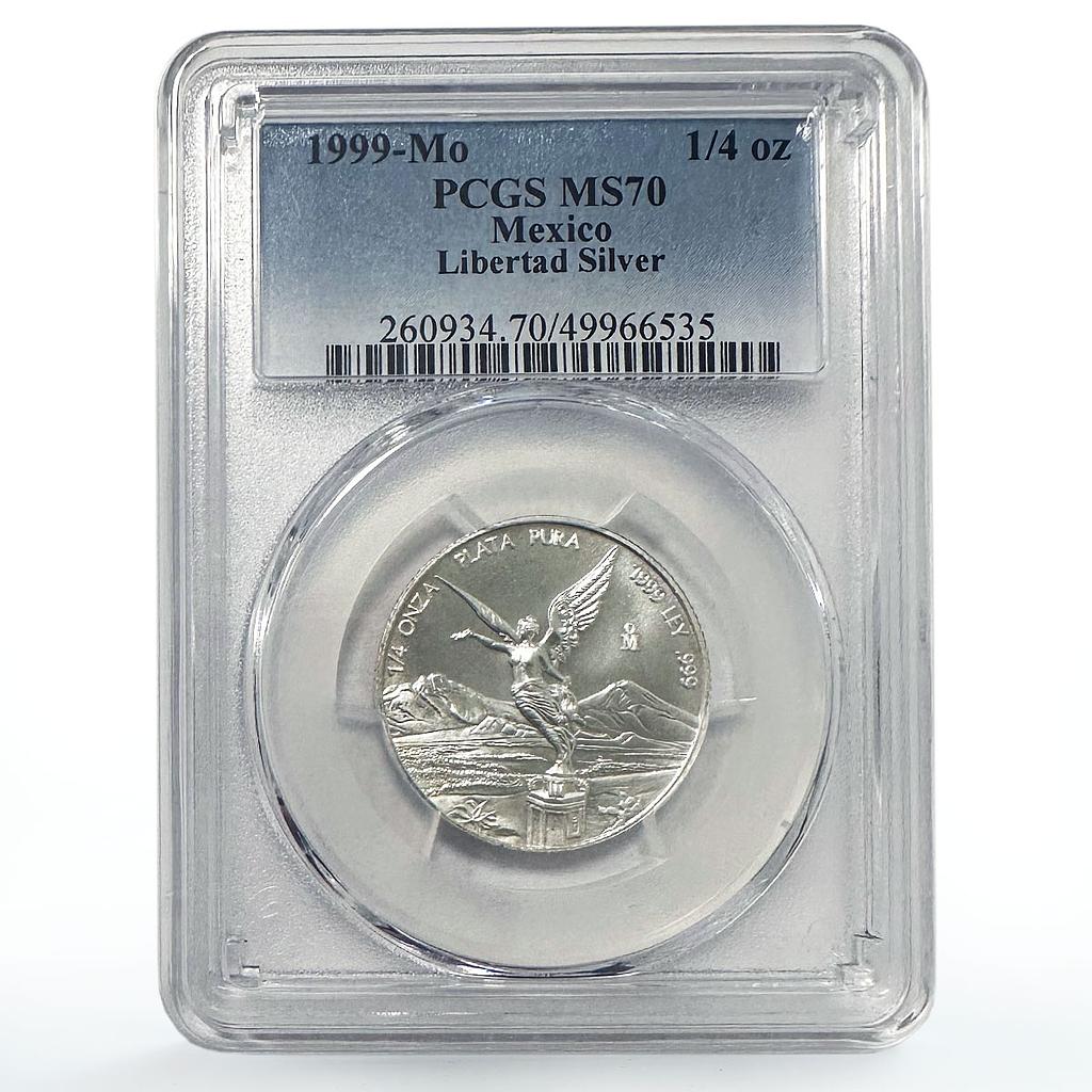 Mexico 1/4 onza Libertad Angel of Independence MS70 PCGS silver coin 1999