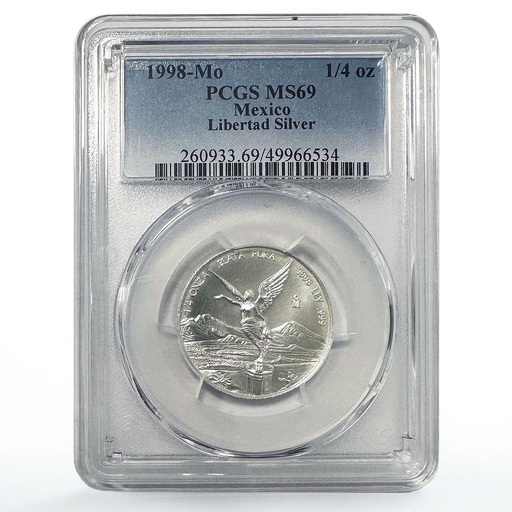 Mexico 1/4 onza Libertad Angel of Independence MS69 PCGS silver coin 1998