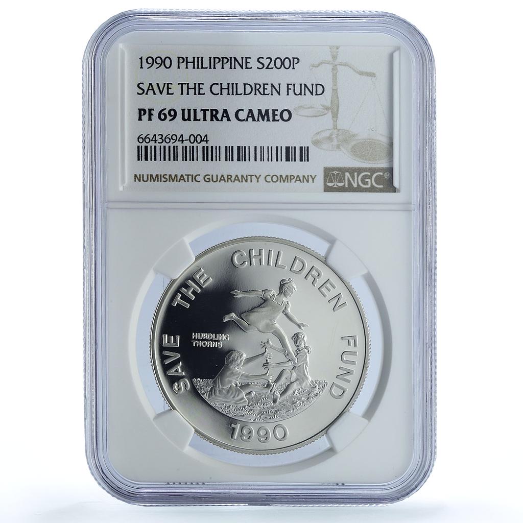 Philippines 200 piso UNICEF Save the Children Child Year PF69 NGC Ag coin 1990 Philippines 200 piso UNICEF Save the Children Child Year PF69 NGC Ag coin 1990