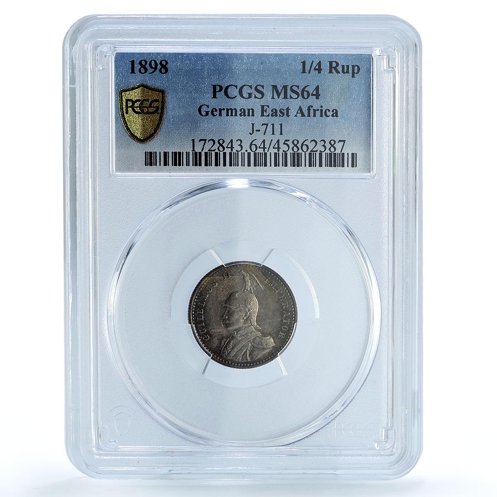 East Africa German 1/4 rupee Wilhelm I KM-3 Schon-2 MS 64 PCGS silver coin 1898