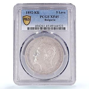 Bulgaria 5 leva King Ferdinand I Coinage KM-15 XF45 PCGS silver coin 1892