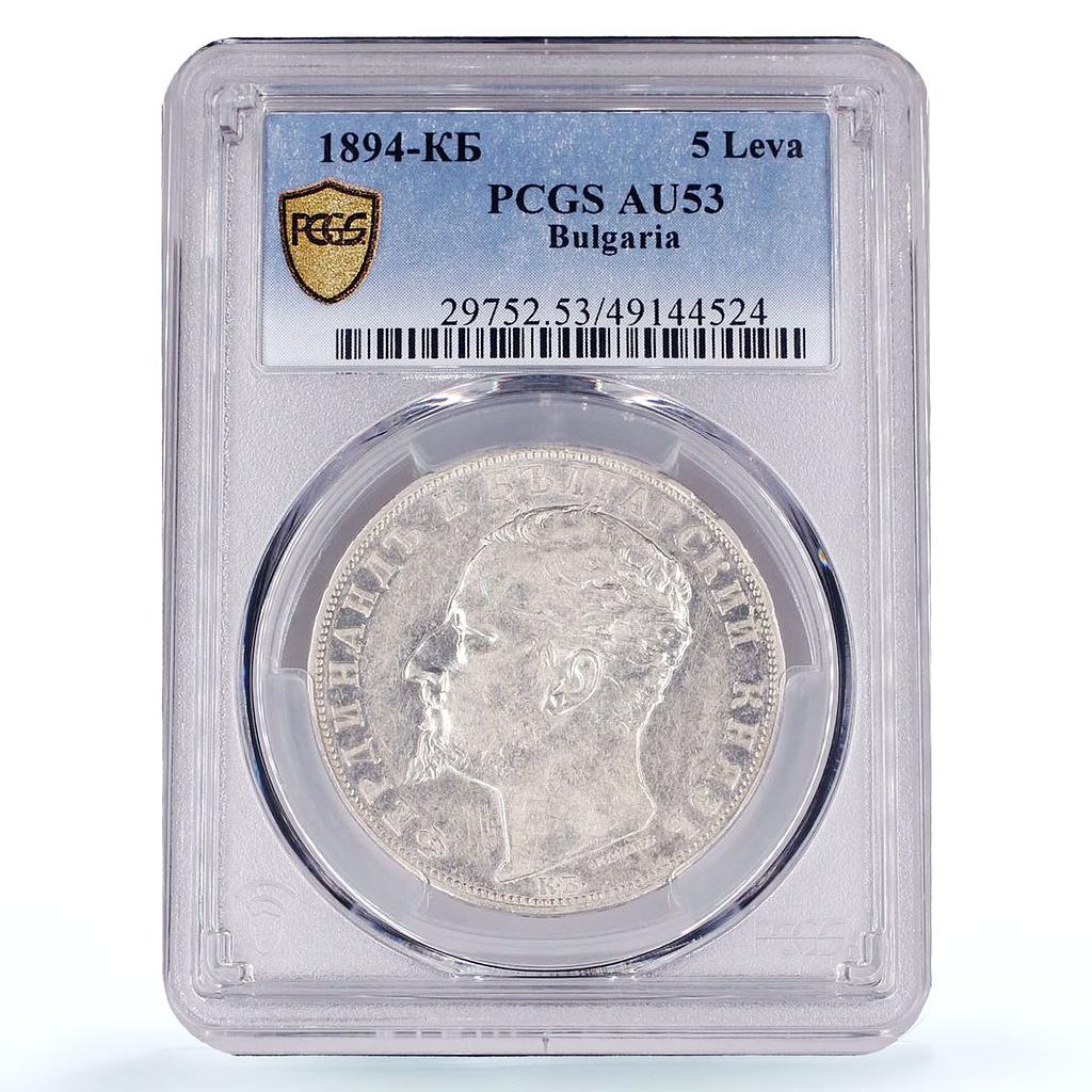 Bulgaria 5 leva King Ferdinand I Coinage KM-18 AU53 PCGS silver coin 1894