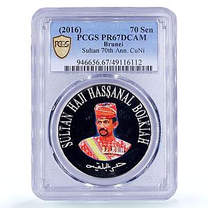 Brunei 70 sen Sultan Bolkiah 70th Anniversary Politics PR67 PCGS CuNi coin 2016