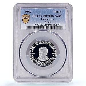 Costa Rica 1000 colones President Arias Nobel Prize PR70 PCGS silver coin 1987