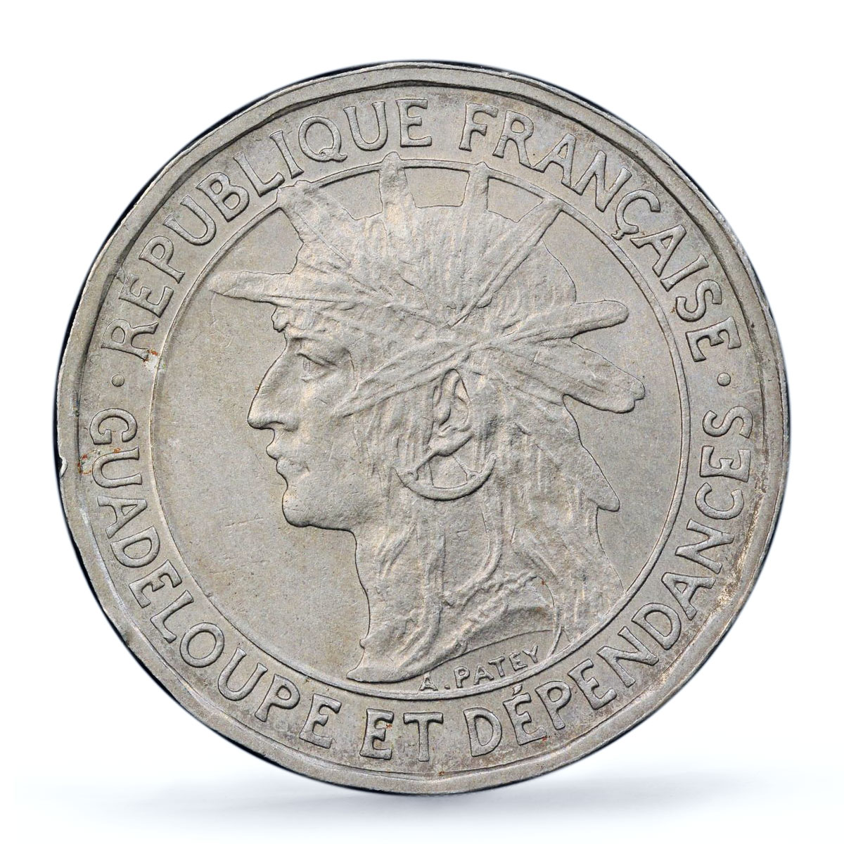 France Guadeloupe 50 centimes Colonial Coinage Arawak Man MS63 PCGS Ni coin 1921