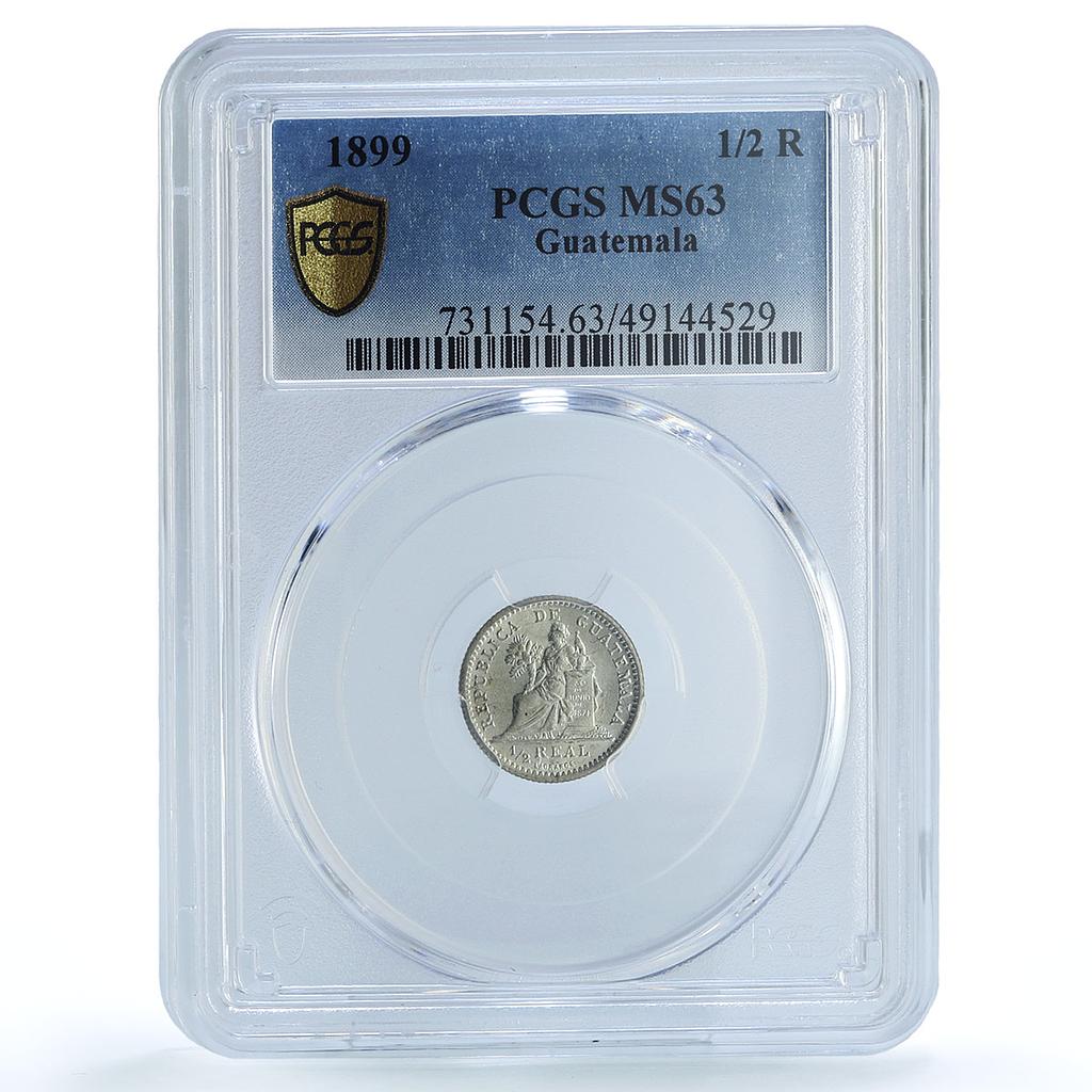Guatemala 1/2 real Republic Coinage Liberty Libertad MS63 PCGS silver coin 1899