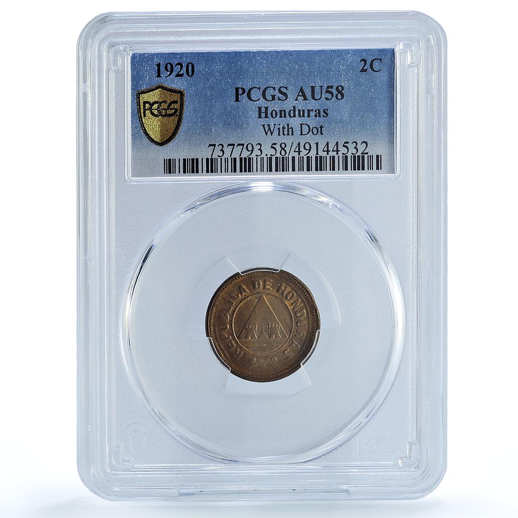 Honduras 2 centavos Republic Coinage With Dot KM-71 PCGS bronze coin 1920 Honduras 2 centavos Republic Coinage With Dot KM-71 PCGS bronze coin 1920