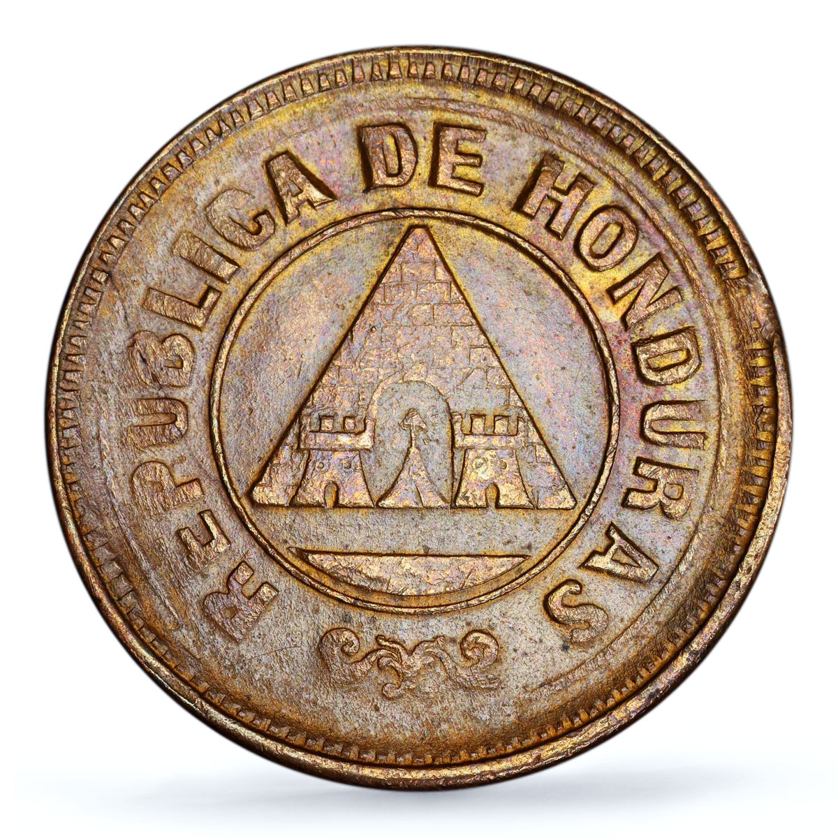 Honduras 2 centavos Republic Coinage With Dot KM-71 PCGS bronze coin 1920