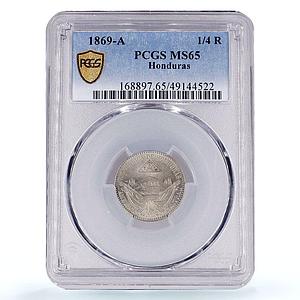 Honduras 1/4 real Republic Coinage Anchor Bee KM-31 MS65 PCGS NiBrass coin 1869