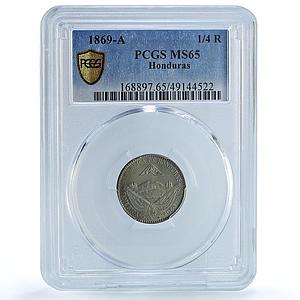 Honduras 1/4 real Republic Coinage Anchor Bee KM-31 MS65 PCGS NiBrass coin 1869