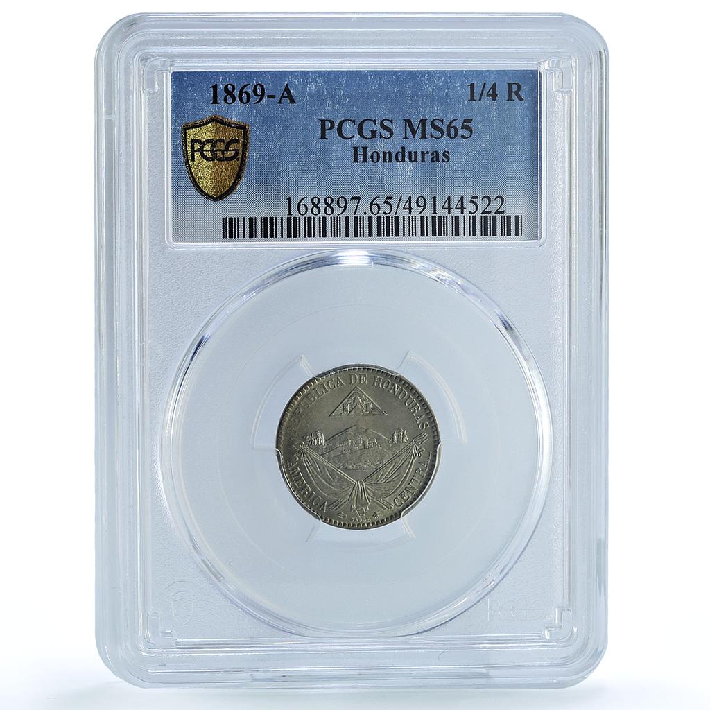 Honduras 1/4 real Republic Coinage Anchor Bee KM-31 MS65 PCGS NiBrass coin 1869 Honduras 1/4 real Republic Coinage Anchor Bee KM-31 MS65 PCGS NiBrass coin 1869