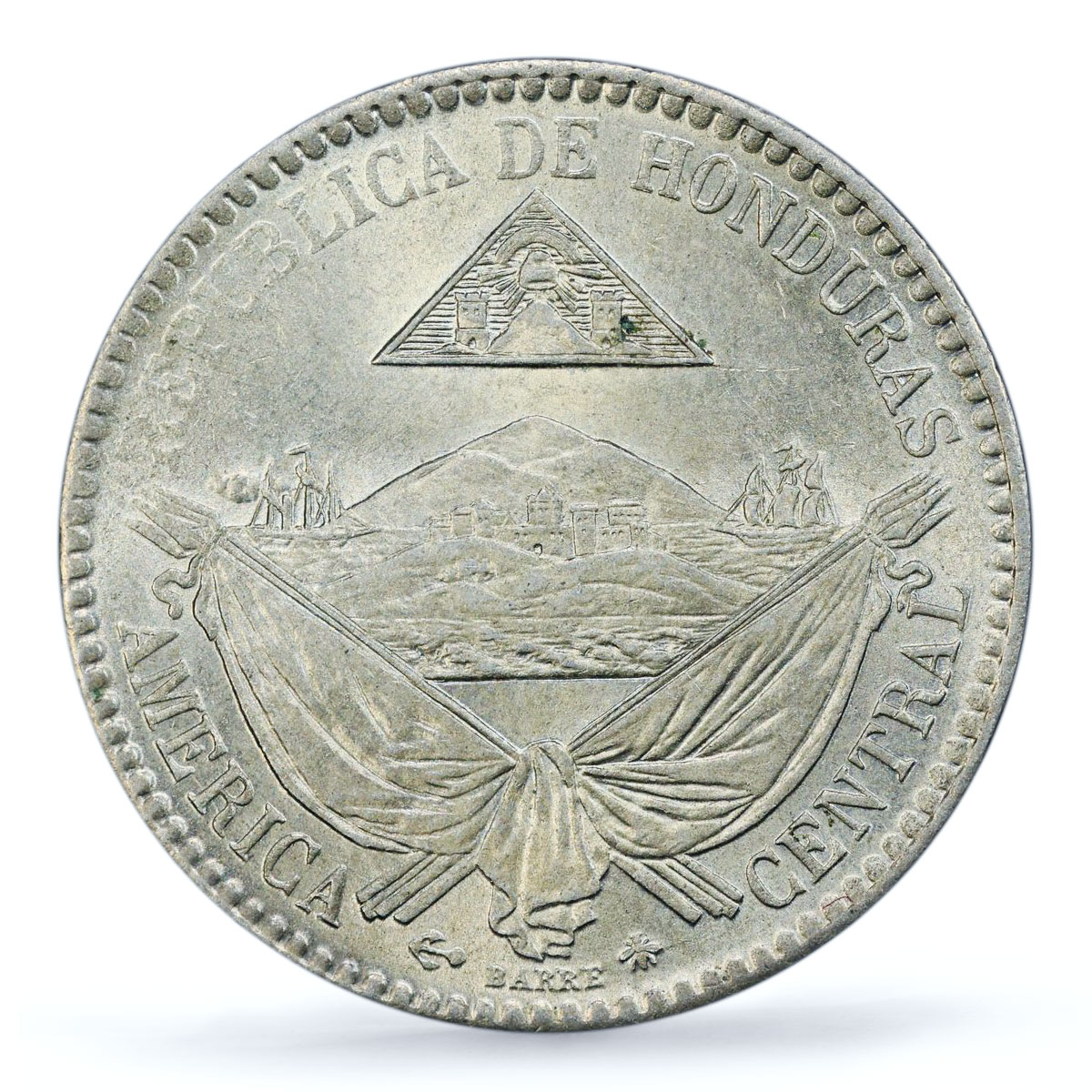 Honduras 1/4 real Republic Coinage Anchor Bee KM-31 MS65 PCGS NiBrass coin 1869