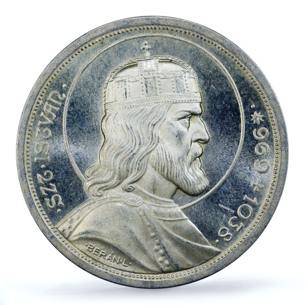 Hungary 5 pengo King Saint Stephan Istvan I Restrike MS64 PCGS silver coin 1938