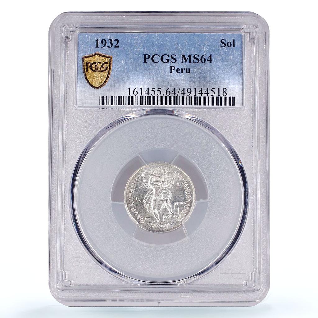 Peru 1 sol Republic Coinage National Defence Indian MS64 PCGS silver coin 1932