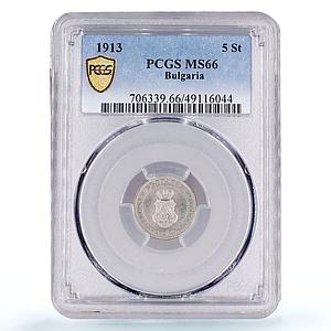 Bulgaria 5 stotinki King Ferdinand I Coinage KM-24 MS66 PCGS CuNi coin 1913