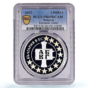 Bulgaria 1,95583 leva European Union Alphabet PR69 PCGS silver coin 2007