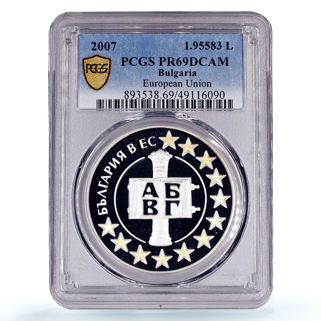 Bulgaria 1,95583 leva European Union Alphabet PR69 PCGS silver coin 2007
