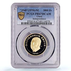 Chad 3000 francs Independence Eboue Politics &quot;1940&quot; PR67 PCGS gold coin 1970