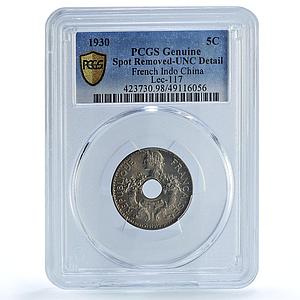 France French Indochina 5 cents Republic Coinage KM-18 UNC PCGS CuNi coin 1930