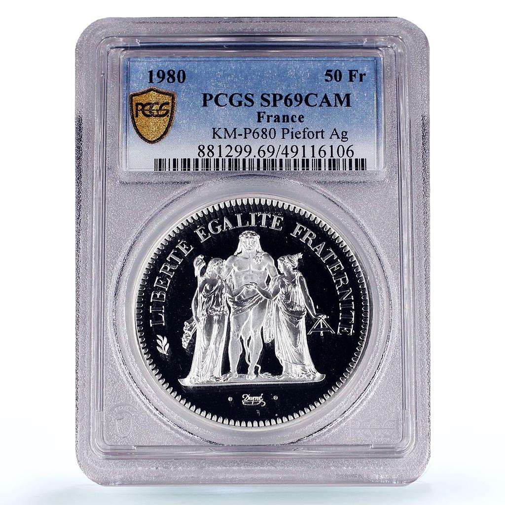 France 50 francs Freedom Equality Fraternity Piefort SP69 PCGS silver coin 1980