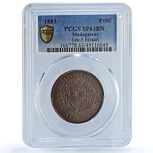 Madagascar 10 centimes Ranavalona III ESSAI TRIAL SP63 PCGS bronze coin 1883