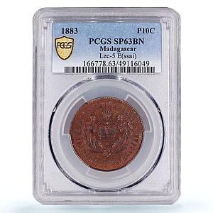 Madagaskar 10 centimes Ranavalona III ESSAI TRIAL SP63 PCGS bronze coin 1883
